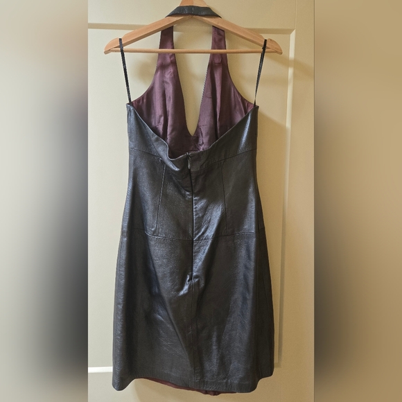 HOT!! Laundry Genuine Gunmetal Leather Halter Dress - Picture 2 of 2